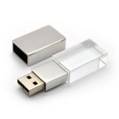 SET USB KRYSTAL stříbrný, kombinace sklo a kov, LED podsvícení, balení v bílé kartonové krabičce s magnetem, 32 GB, USB 2.0