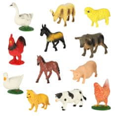 WOWO Set 12 Figurinek Hospodářských Zvířat Kráva, Kůň a Další - Farmářská Kolekce
