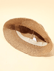 Camerazar Dámský slaměný plážový klobouk BUCKET HAT, tmavá sláma, univerzální velikost 56-58 cm