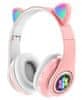 ZS7C Bezdrátová sluchátka Cat s tlapkou Bluetooth 5.0 růžová