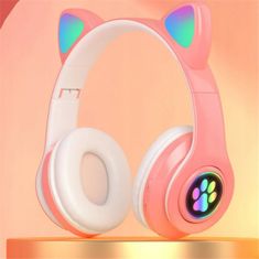 ZS7C Bezdrátová sluchátka Cat s tlapkou Bluetooth 5.0 růžová