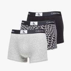 Calvin Klein Boxerky 96 Cotton Trunk 3-Pack Black/ Grey Heather/ Warped Logo Print Black XL Různobarevný
