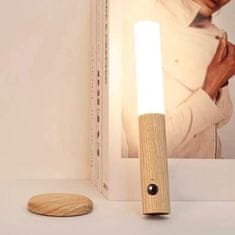 Netscroll Přenosná noční LED svítidla s pohybovým senzorem, elegantní dřevěná, USB nabíjení, ideální pro interiéry i exteriéry: terasa, domov, kancelář, ložnice, úsporná, dřevěná rukojeť s magnetem, WallSensor