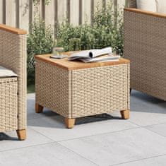 Greatstore Zahradní stolek béžový 45 x 45 x 37 cm polyratan akáciové dřevo