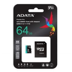 Adata Paměťová karta ADATA MicroSDXC 64GB AUSDX64GUI3V30SA2-RA1