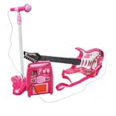 iMex Toys Dětská rocková elektrická kytara na baterie + zesilovač a mikrofon Pink