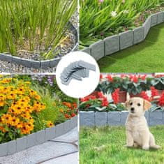 HOME & MARKER® Plastový Zahradní obrubník ve tvaru kamene, Obruby do zahrady v imitaci kamene, Zahradnický obrubník (10ks) | MINIFENCE