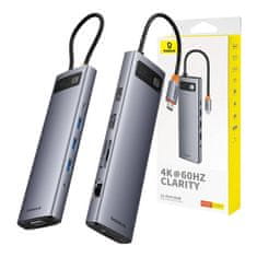 BASEUS Rozbočovač 11v1 Baseus StarJoy Metal Glam Series, USB-C na HDMI +VGA + 3 x USB 3.0 + USB 2.0+USB-C PD + RJ45 + SD/TF +3,5mm