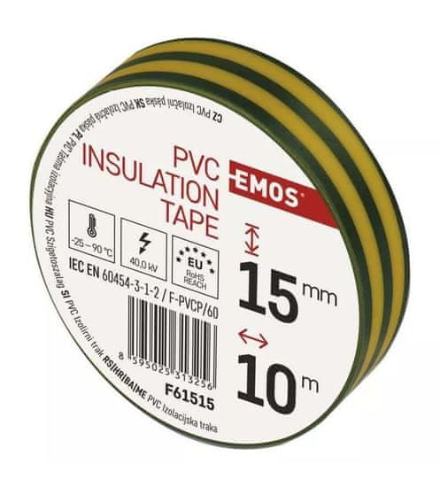 PremiumCord Emos Izolační páska PVC 15/10 zelená/žlutá