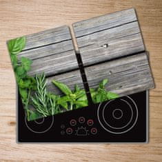 Wallmuralia Kuchyňská deska skleněná Dřevěné pozadí bylinky 2x40x52 cm