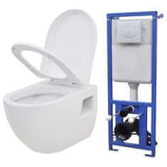 Vidaxl Závěsná toaleta s podomítkovou nádržkou bílá keramická