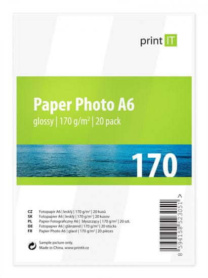 Print IT fotopapír A6, 170g/m2, 20 listů, lesklý (PI-87)