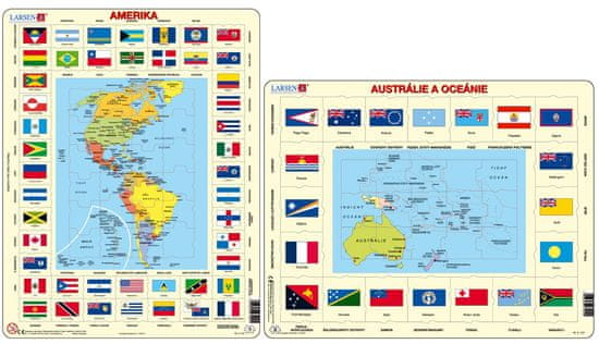 LARSEN Puzzle set Mapa Ameriky + vlajky, Mapa Austrálie a Oceánie + vlajky MAXI