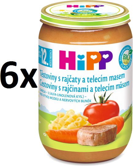 HiPP BIO Těstoviny s rajčaty a telecím masem - 6x220g