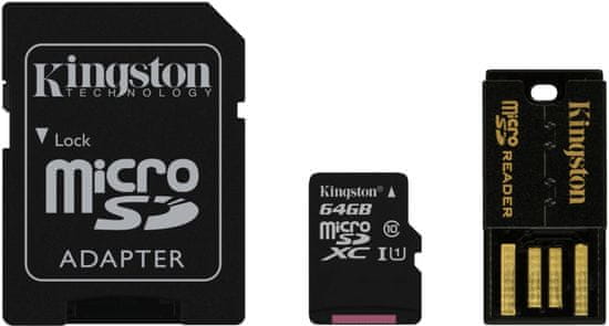 Kingston Micro SDXC 64GB Class 10 + SD adaptér + USB čtečka (MBLY10G2/64GB)