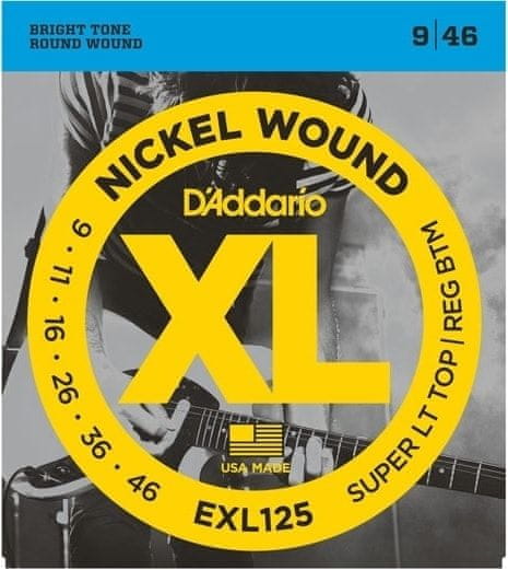Daddario EXL125 Nickel Wound Electric Super Light Top-Reg. Bottom .009-.046 - struny na elektrickou kytaru - 1ks