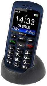 Aligator A670 Senior, mobil pro seniory, velká tlačítka, SOS tlačítko, fotokontakty, jednoduché ovládání, nabíjecí stojánek