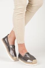 Amiatex Nazouvací šedé lesklé polobotky + Ponožky Gatta Calzino Strech, odstíny šedé a stříbrné, 37