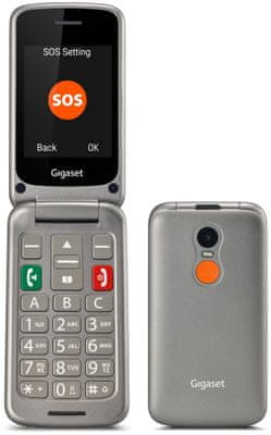 Gigaset GL590, mobil pro seniory, véčko, velká tlačítka, SOS tlačítko, jednoduché ovládání, nabíjecí stojánek