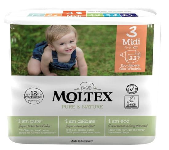 MOLTEX Plenky Pure & Nature Midi 4-9 kg (33 ks)
