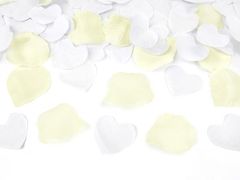 Paris Dekorace Vystřelující konfekty bílé srdce a ivory plátky růží, 80 cm