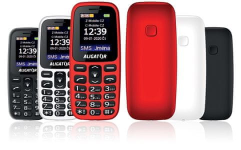 Aligator A220 Senior, mobil pro seniory, velká tlačítka, SOS tlačítko, fotokontakty, jednoduché ovládání, nabíjecí stojánek
