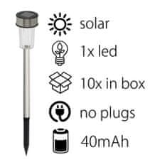 TimeLife Solární lampa set 10 ks v balení 4,8x36 cm nerez ocel
