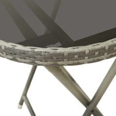 Greatstore Čajový stolek šedý 60 cm polyratan a tvrzené sklo