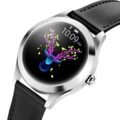NEOGO SmartWatch Glam, dámské chytré hodinky, černé/kožené