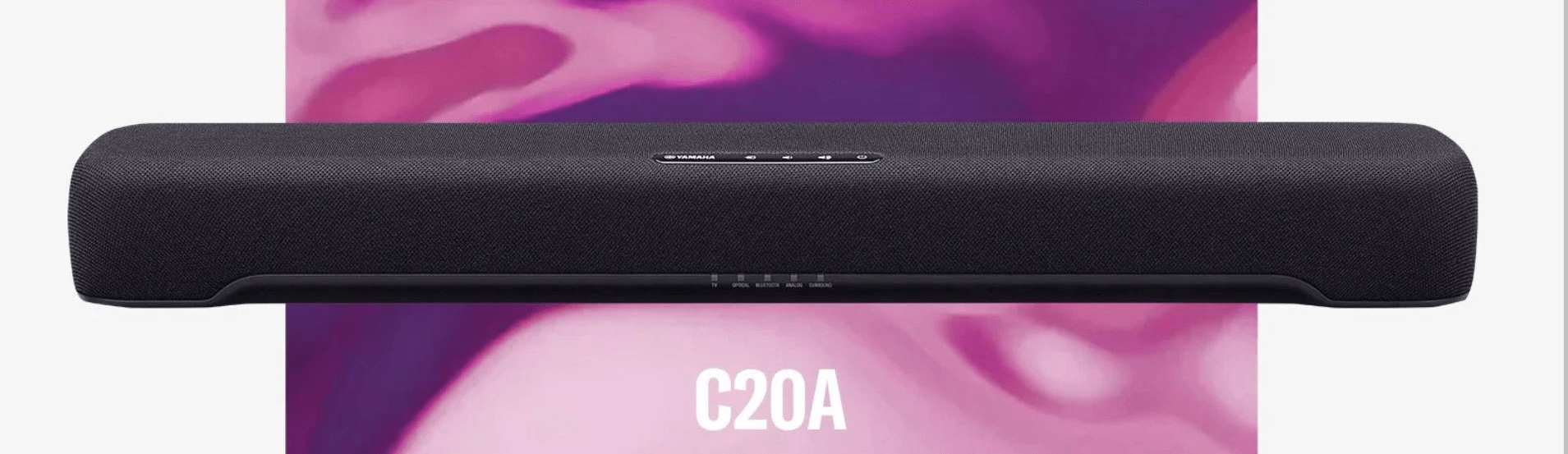 moderní kompaktní elegantní soundbar yamaha sr-c20a výkon 100 w hdmi s arc cec dolby audio  Bluetooth 5.0 herní režim ovládání z aplikace dálkové ovládání clear voice režim