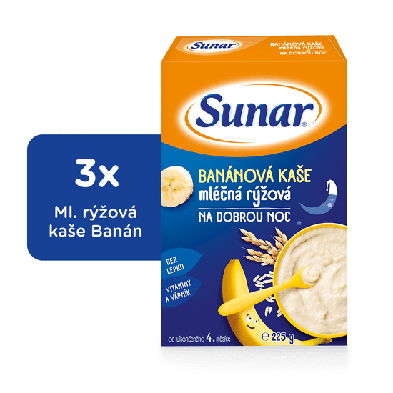 Sunar banánová kaše mléčná rýžová na dobrou noc 3 x 225 g