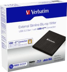 Verbatim Blu-ray Slimline USB 3.1 Gen 1 (USB-C), černá (43889)