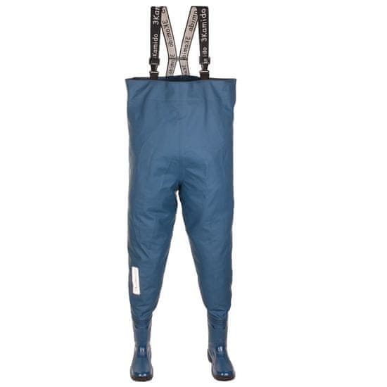 3Kamido Mládí brodici kalhoty modrý, pro teenagery, odolné podvazky, rybářské boty, prsačky, kalhotoboty, dětské brodící kalhoty pevná podrážka, taška na skladování a přenášení, 36 - 42 EU