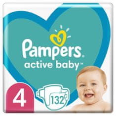Pampers Active Baby Plenky Velikost 4, 132 Plenek, 9-14 kg