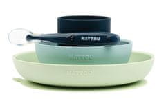 Nattou Set jídelní silikonový 4 ks zeleno-modrý bez BPA