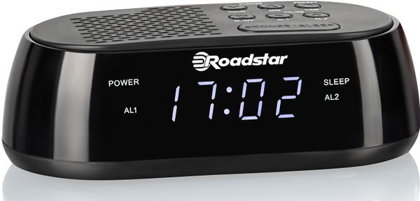 pěkný radiobudík roadstar clr-2477sleep snooze budík buzení alarmem nebo rádiem fm pll tuner 20 předvoleb napájení z elektrické sítě lcd podsvícený displej
