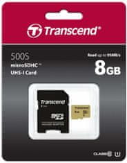 Transcend Micro SDHC 500S 8GB 95MB/s UHS-I U1 + SD adaptér (TS8GUSD500S)