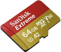SanDisk Micro SDXC Extreme 64GB 160MB/s A2 UHS-I U3 V30 pro akční kamery + SD adaptér (SDSQXA2-064G-GN6AA)