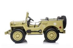 Beneo Elektrické autíčko USA ARMY 4X4, žlté, Třímístné, MP3 Přehrávač se vstupem USB / SD, Odpružené
