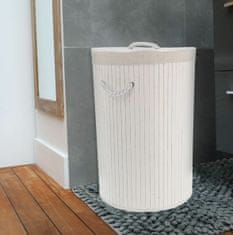 Compactor Bambusový koš na prádlo s víkem Bamboo - kulatý, bílý, 40 x v.60 cm