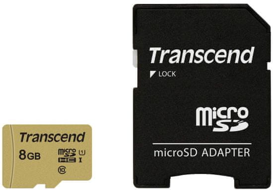 Transcend Micro SDHC 500S 8GB 95MB/s UHS-I U1 + SD adaptér (TS8GUSD500S)