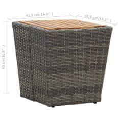 Greatstore Čajový stolek šedý 41,5x41,5x43 cm polyratan a masivní akácie
