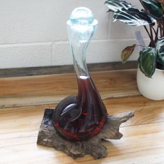 AWGifts Tavené sklo na dřevě - Karafa na víno