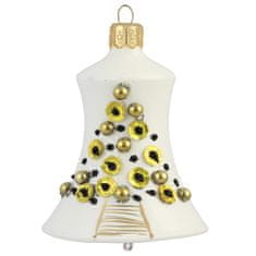 Decor By Glassor Vánoční zvonek bílý se zlatým stromečkem