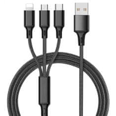 W-STAR W-star kabel USB 3v1, USBC, micro USB, lightning, 2,4A, 1,2m černá, k3v1BK3