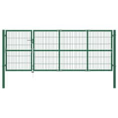 Greatstore Zahradní plotová brána se sloupky 350 x 120 cm ocel zelená