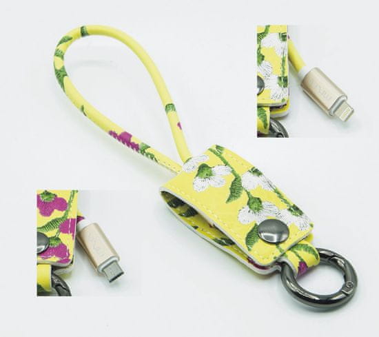 Mizoo Designový USB kabel jako praktická klíčenka ve žluté - Lightning/Micro USB