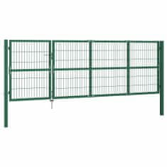 Greatstore Zahradní plotová brána se sloupky 350 x 120 cm ocel zelená
