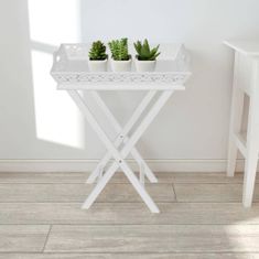 shumee Bílý stolek s podnosem na květináče