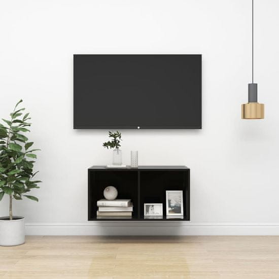 Greatstore Nástěnná TV skříňka černá vysoký lesk 37x37x72 cm dřevotříska